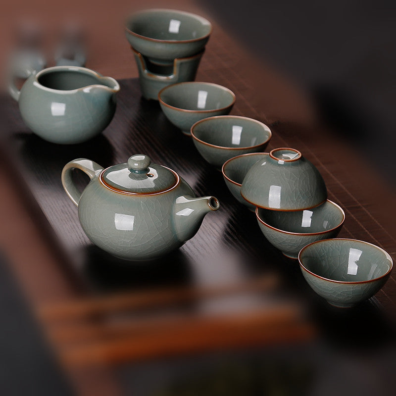 10pcs/lot Chinese Tea Set Thicker Glaze Porcelain Gaiwan Tureen Tea Pot Cups New