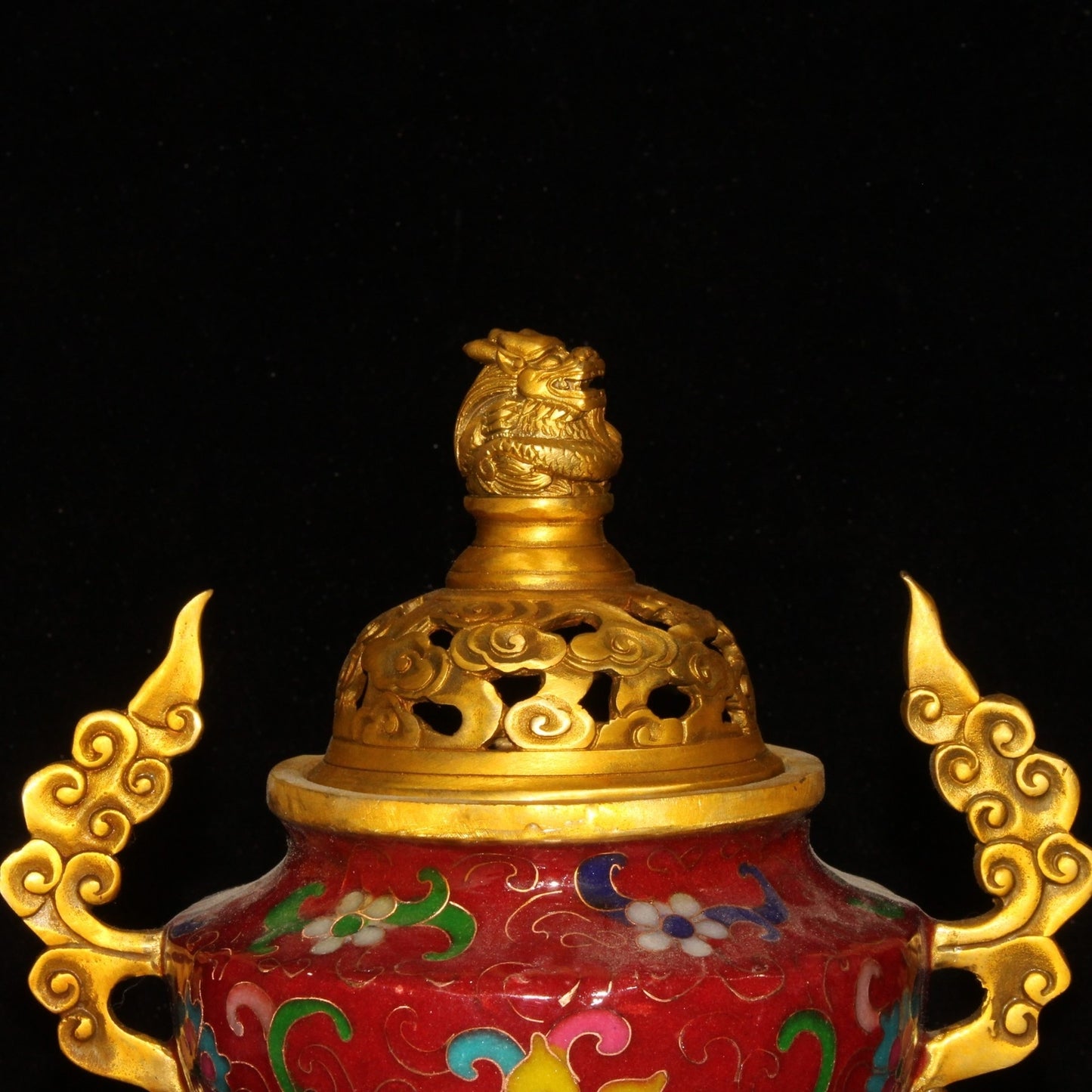 Old China Gold Plating on Brass Cloisonne Three Legs Incense Burner