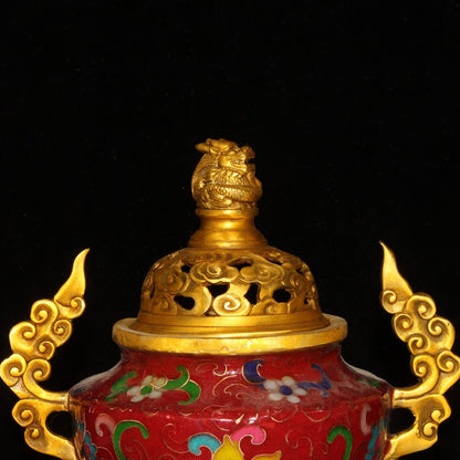 Old China Gold Plating on Brass Cloisonne Three Legs Incense Burner
