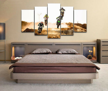 Dirt Motocross Desert Bike Race 5 Panel Canvas Print Wall Art Poster Home Decor