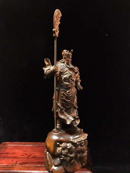 Chinese Antique Wood Carved Boxwood Guan Yu Figure Statue Sculpture Art