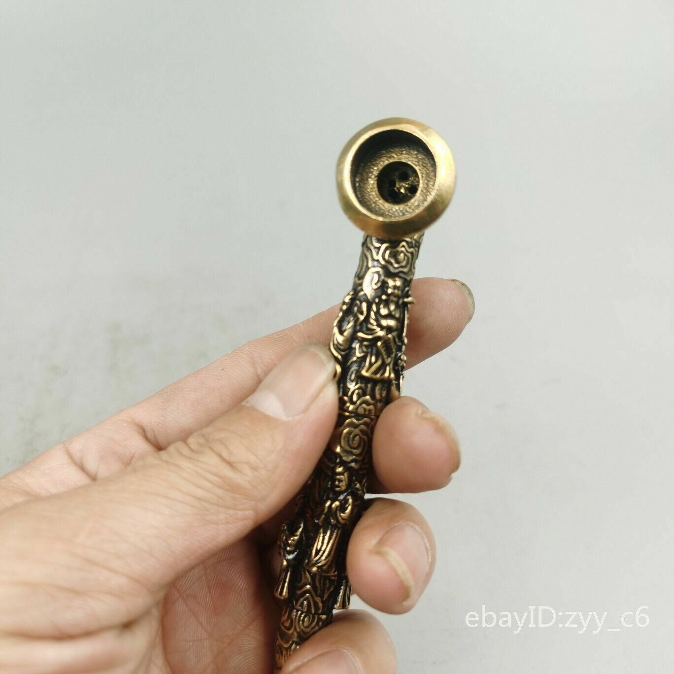 the Eight Immortals Tobacco pipe4.8"China antique Old pure copper Seiko carving