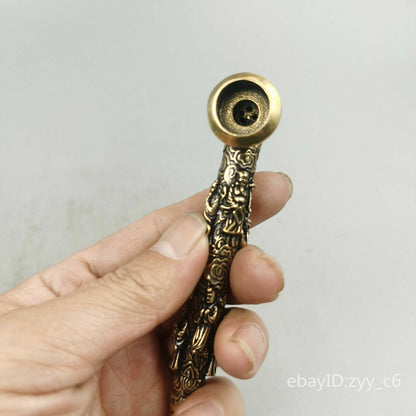 the Eight Immortals Tobacco pipe4.8"China antique Old pure copper Seiko carving