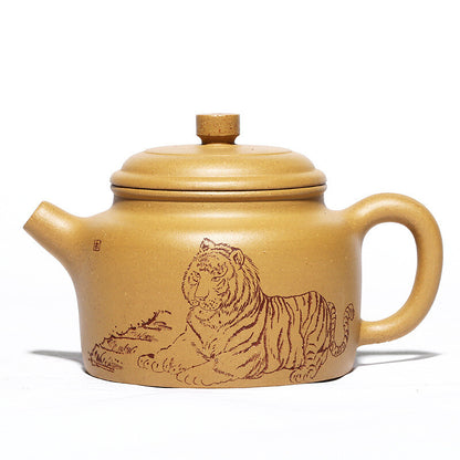 China Yixing Zisha Pottery Gold Section Clay Handmade 300cc Tiger Teapot 威震八方德鈡