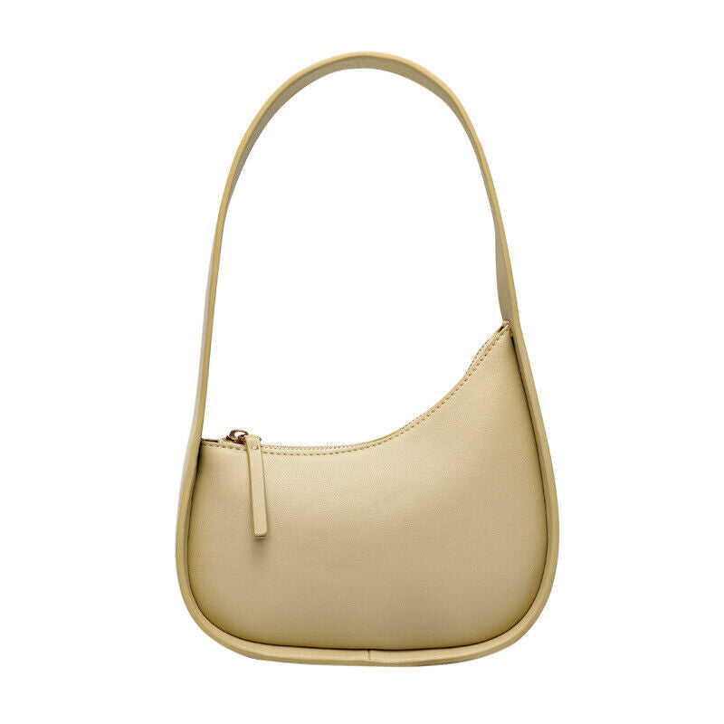 Small Mini Curved Half Moon Leather Single Shoulder bag Purse Handbag Tote