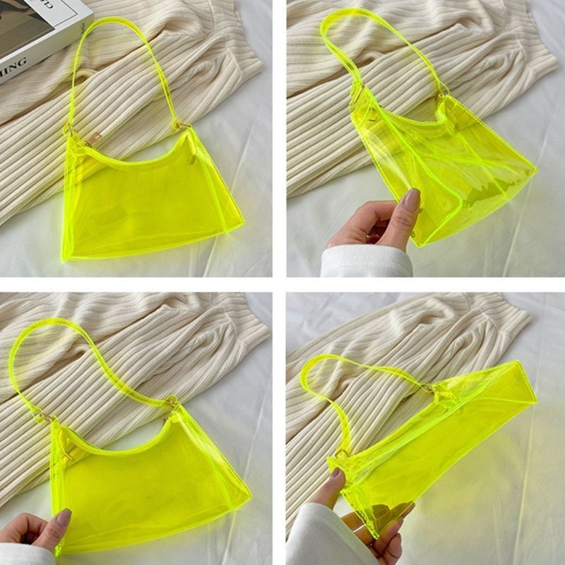 Jelly Shoulder Bag Half Moon Handbag PVC Underarm Bags Transparent Shopping Bag