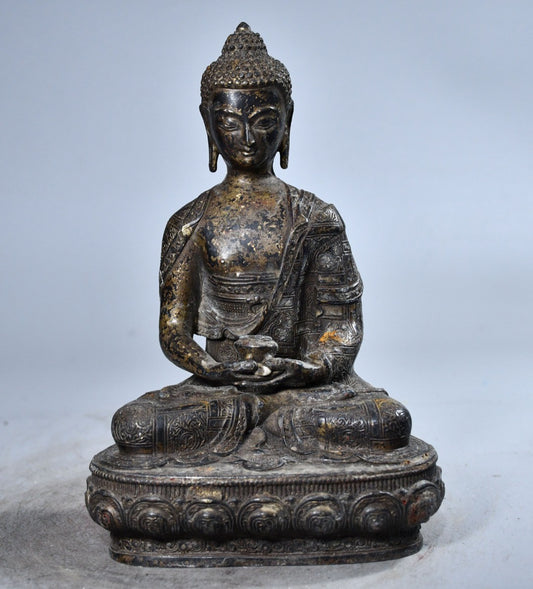 8" China Antique Tibetan Buddhism Bronze Gilt Medicine Buddha Buddha Statue