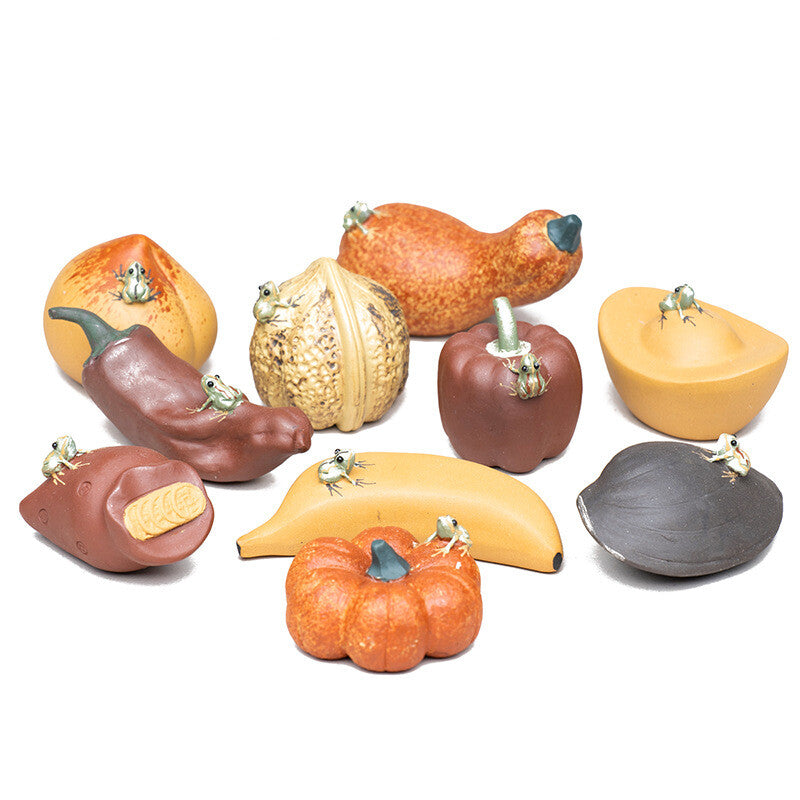 Yixing Zisha Tea Pet Handmade Water Spray Frog Pumpkin Decoration Fruit Tea Pet
