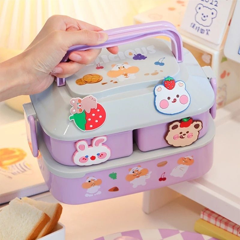 Lunch Box Kid Girls School Plastic Picnic Bento Microwave Food Container 19x13cm