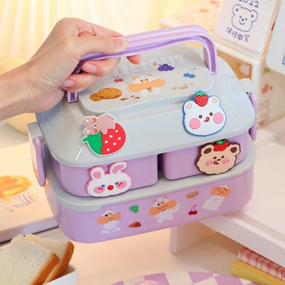 Lunch Box Kid Girls School Plastic Picnic Bento Microwave Food Container 19x13cm