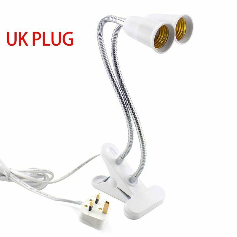 Desk Light Clip On E27 Socket 3 Head Flexible Off Switch Lamp Holder LED Plant