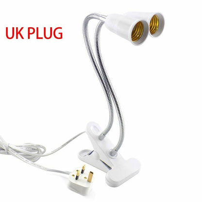Desk Light Clip On E27 Socket 3 Head Flexible Off Switch Lamp Holder LED Plant