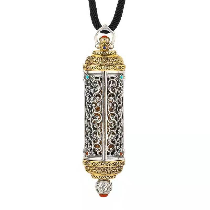 Premium Silver Gau Box Pendant Amithabha Buddha Openable Guochao Ethnic Necklace