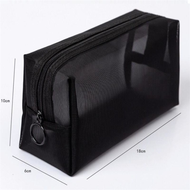 Black Cosmetic Bag Transparent Traveling Organizer Fashion Toiletry Makeup Pouch