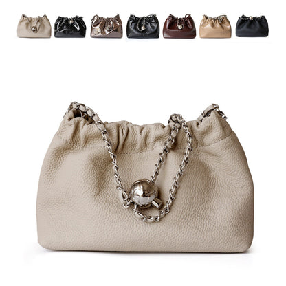 Small Mini Ruched Real Leather Clutch Pouch Purse Shoulder Bag w/ Chain Fashion