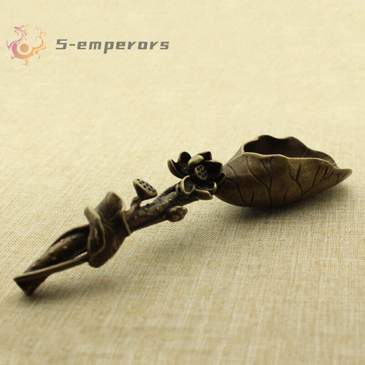 Old Asian Hand-carved Bronze Lotus Tea Shovel Statue