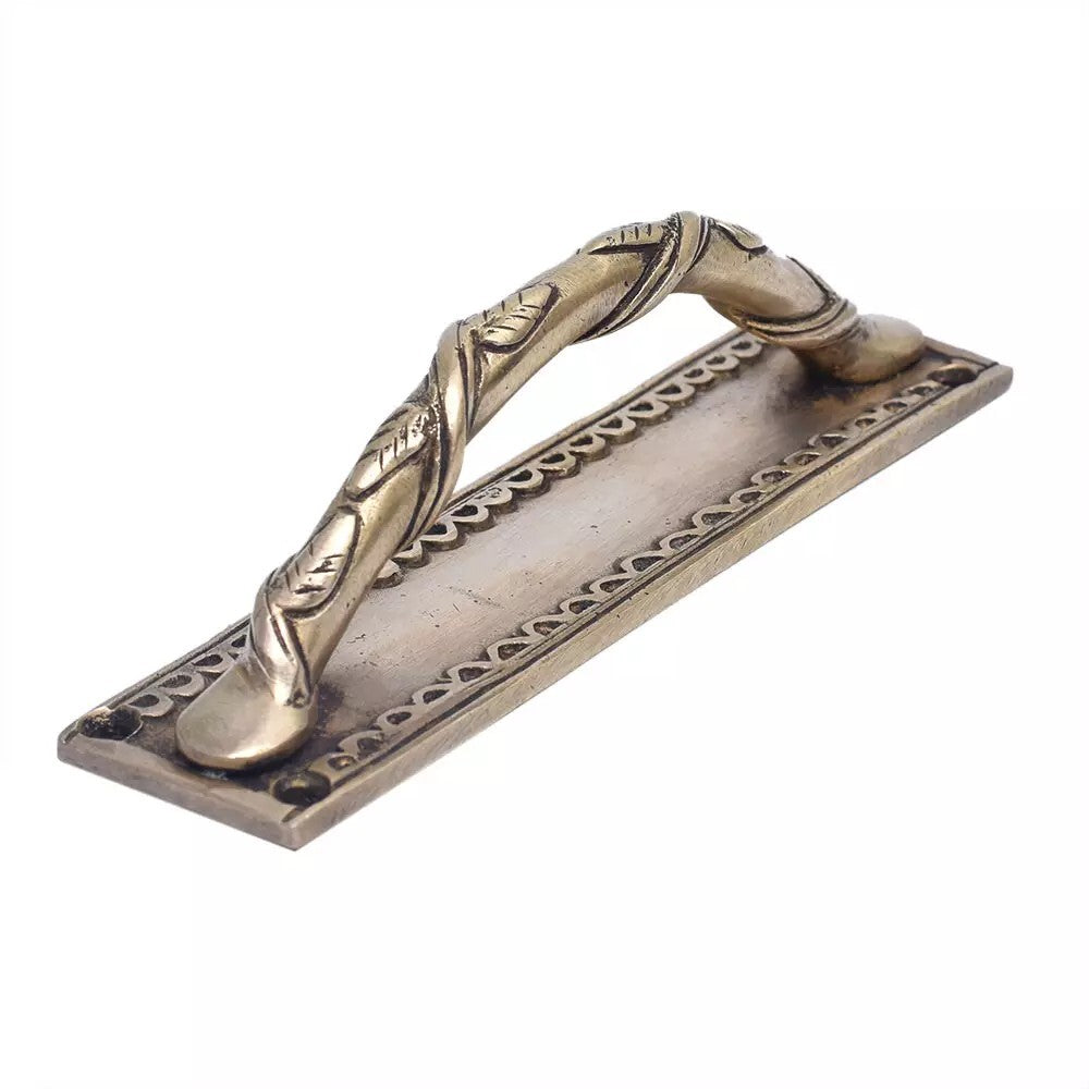 Set of 2 Antique Look Brass Dhokra Climber Plant With Leaf Door Handle