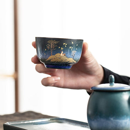 Kongfu Tea Cup Ceramic Gold Deer Personalization Chinese Kung Fu Tea Cup 100ml