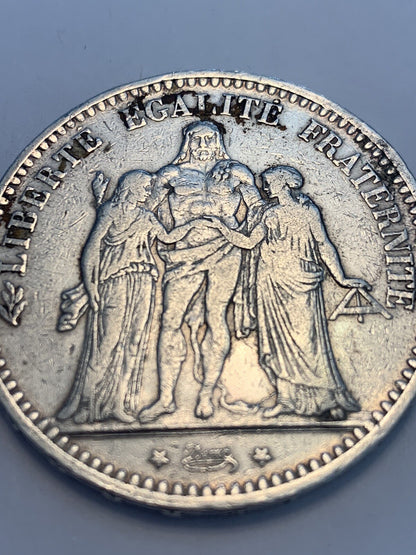 1873 France 5 Francs Silver Hercules Coin Old History Art Culture Money 法国大力神银币