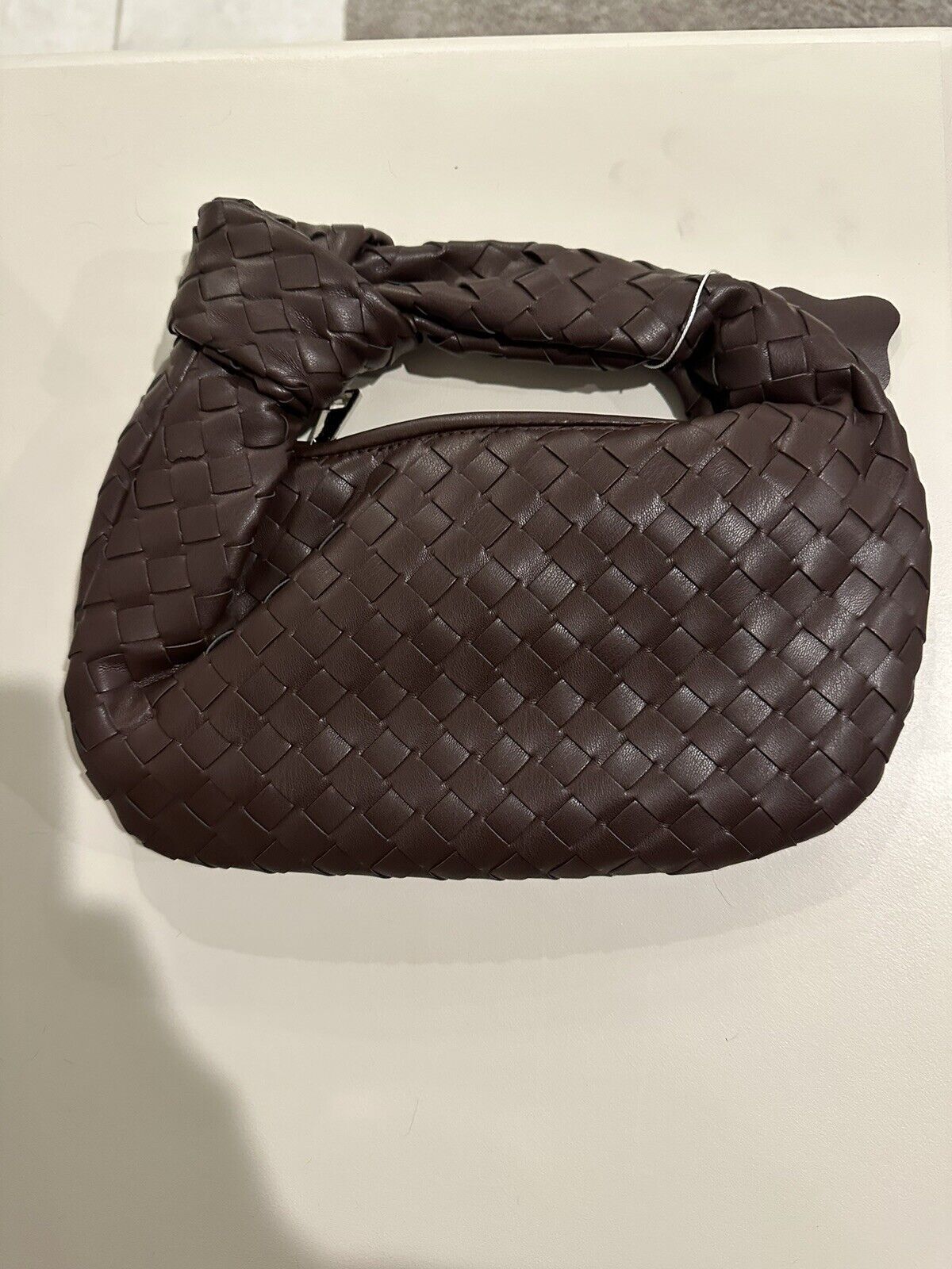 Woven Handbag, Knotted Clutch Bag for Women Soft Leather Hobo Bag Fashion Mini C