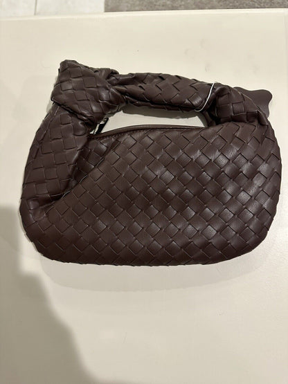 Woven Handbag, Knotted Clutch Bag for Women Soft Leather Hobo Bag Fashion Mini C