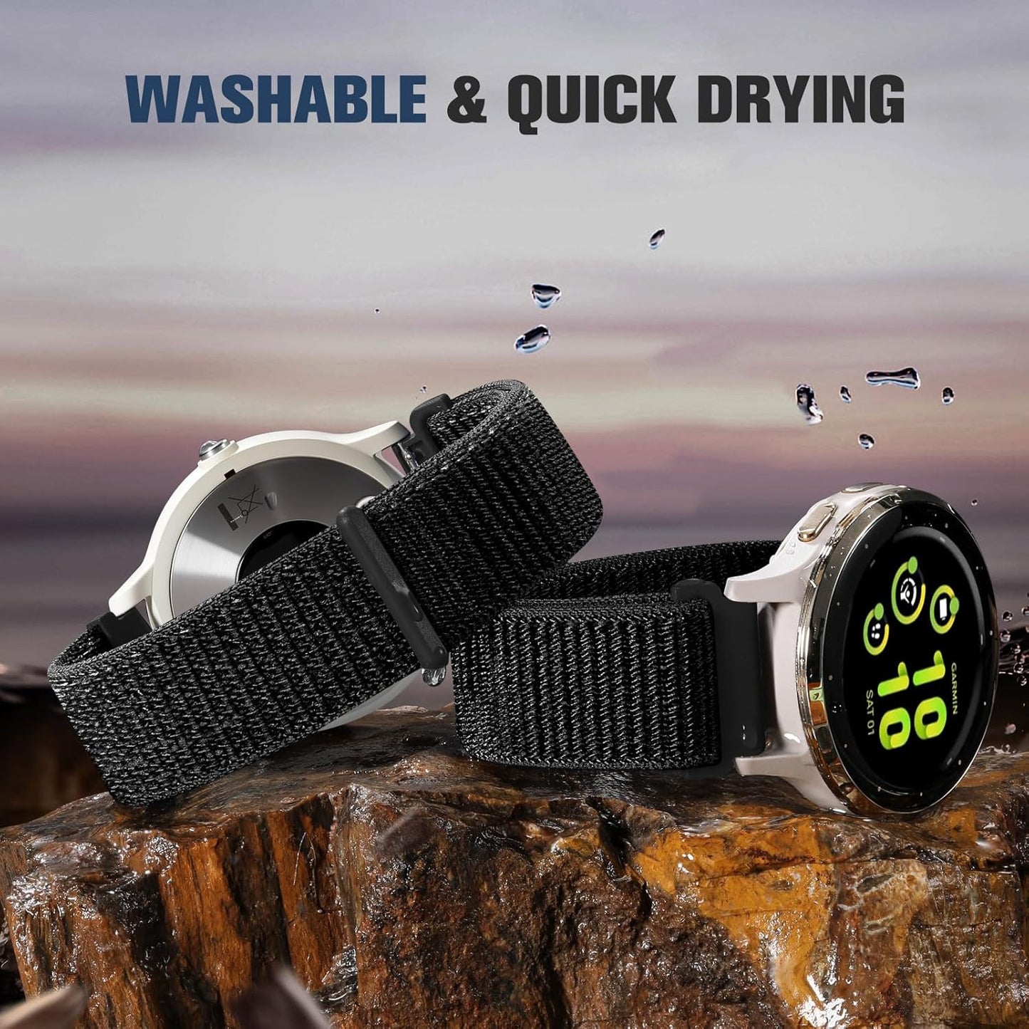 18Mm 20Mm 22Mm Hook and Loop Watch Band Compatible with Garmin Vivoactive 5/ Viv