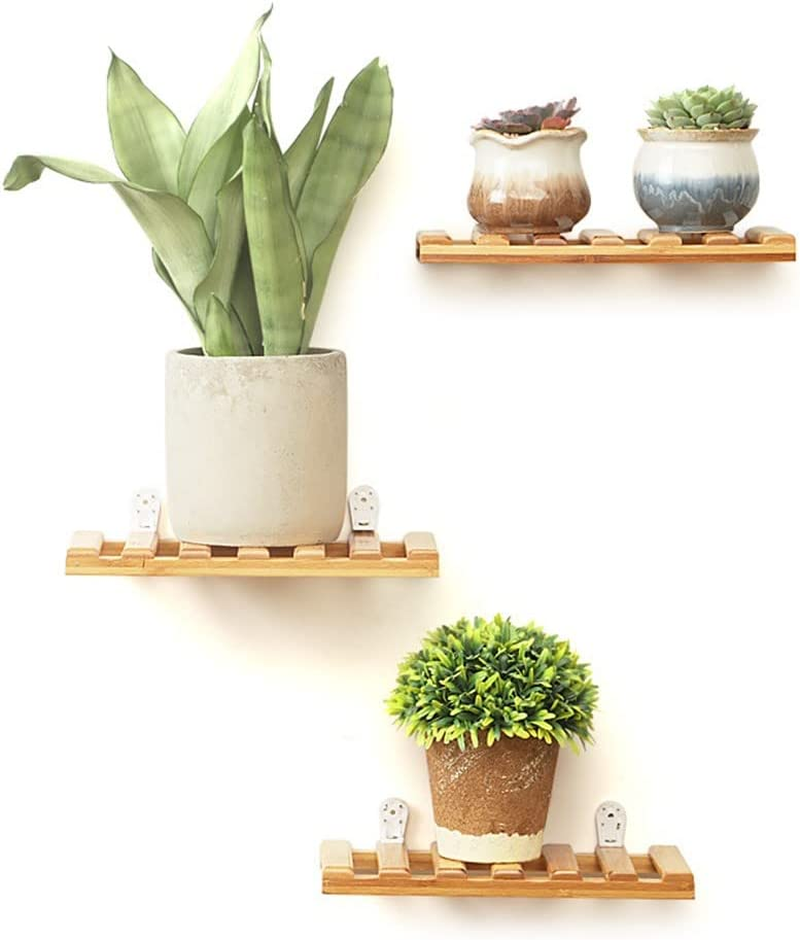 Small Bamboo Floating Shelves Wall Hanging Rack Holder Storage Home Decor 3 Pcs