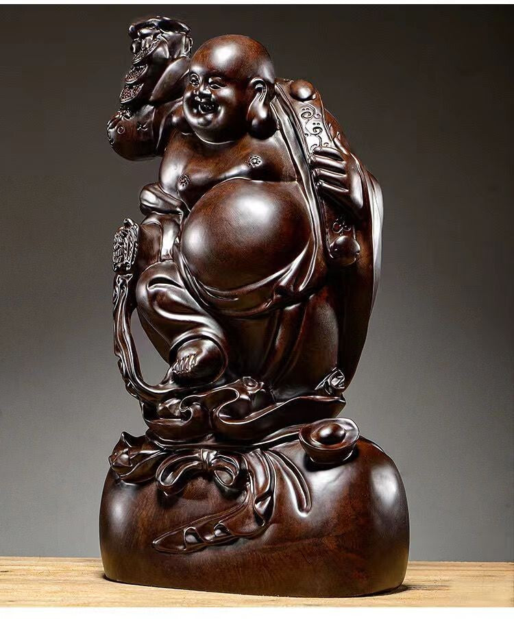 chinese black sandalwood wood carving Maitreya buddha Home Decoration
