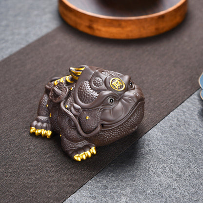 Wealthy Mascot Toad Statue Handmade Tea Pet Table Ornament Decoration Zisha Clay