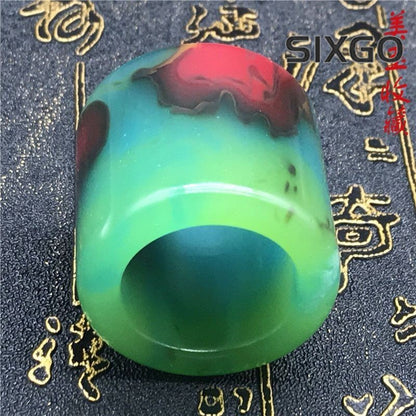 22mm Antique Seven Color Jade Bi Disc Green Jade Pendant Thumb Ring Jewelry