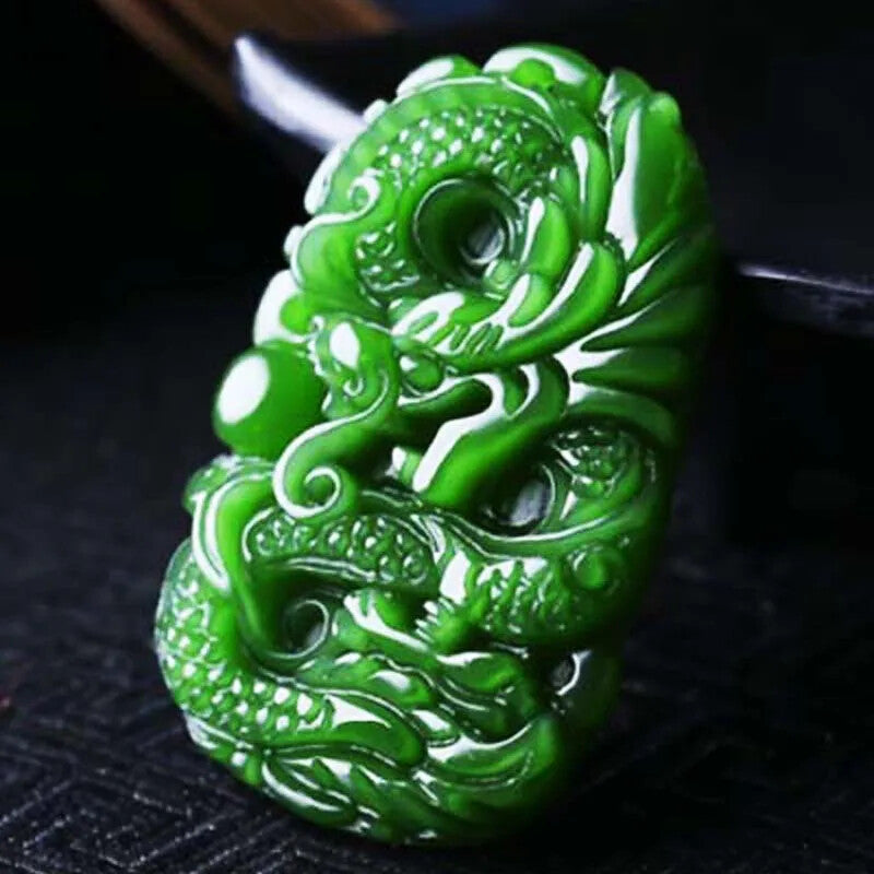 New Green Jade Carved Dragon Pendant Necklace Decoration