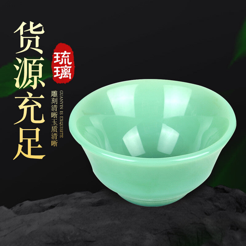 Collection Tea Set Jade Porcelain Small Tea Bowl Emerald Green Cup