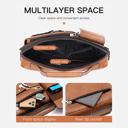 Men's Shoulder Messenger Bag PU Leather Handbag Business Crossbody Bag Briefcase