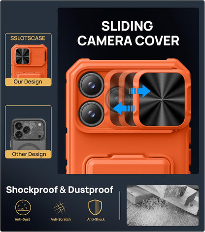 for Iphone 17 Pro Case with Card Holder & Camera Stand & Kickstand & Slide Camer