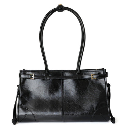 33/38cm Glossy Real Leather Satchel Shoulder Bag Purse Work Handbag Tote Fashion