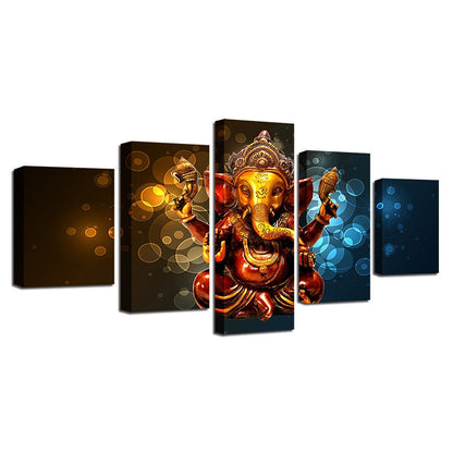 Elephant Trunk God Ganesha Painting 5 Panel Canvas Print Wall Art Home Decor