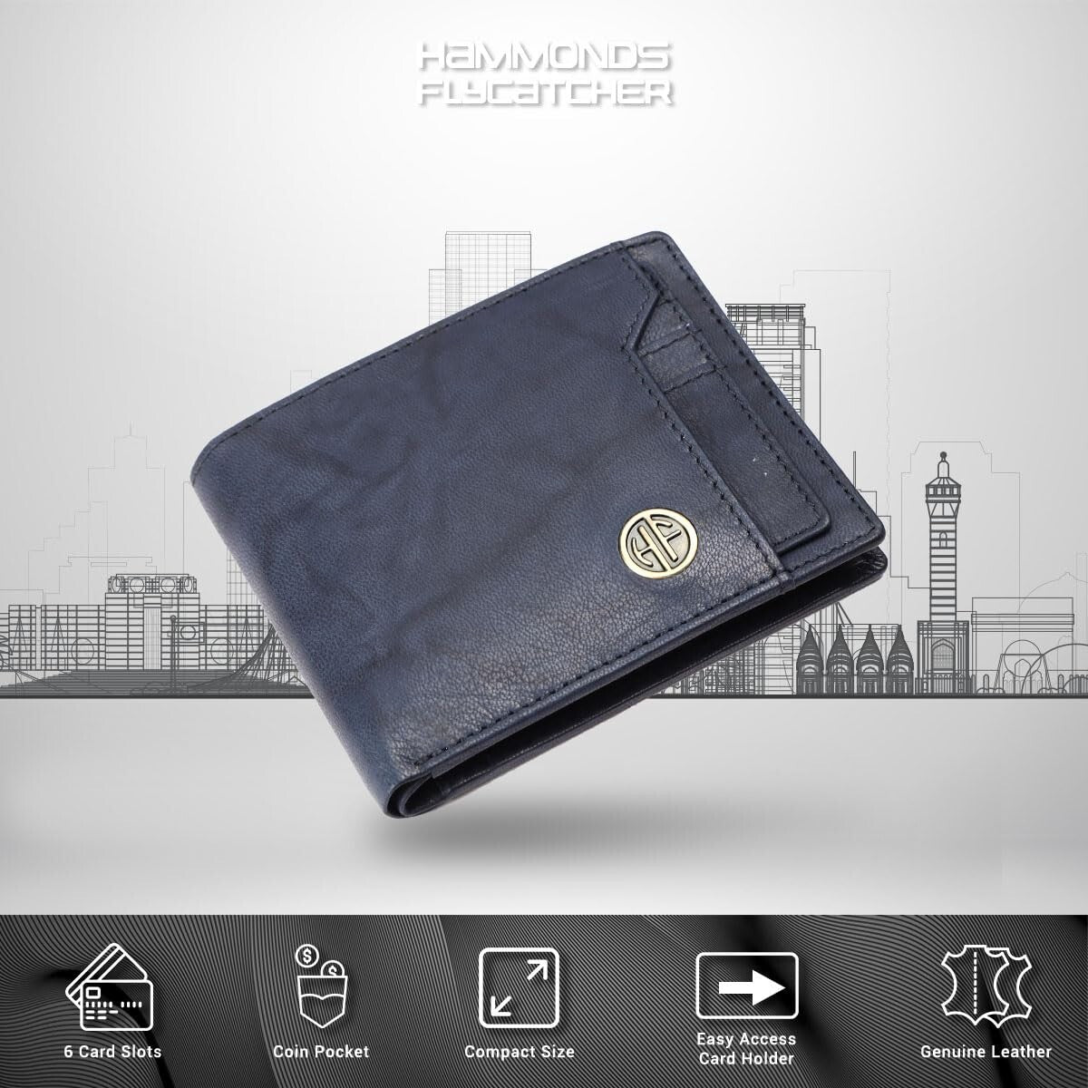 Brand New Authentic RFID Protected Blue BI-Fold Genuine Leather Mens Wallet