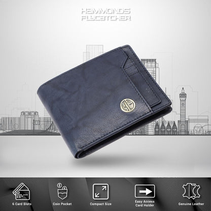 Brand New Authentic RFID Protected Blue BI-Fold Genuine Leather Mens Wallet