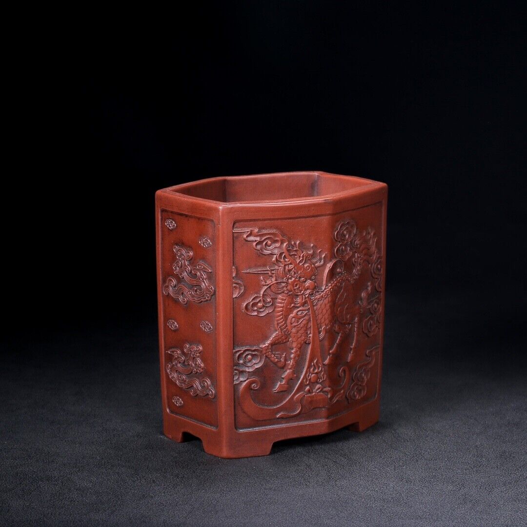 Chinese Yixing Zisha Clay Handmade Exquisite pen holder（笔筒 底款：铁画轩）