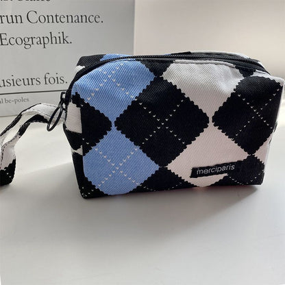 Retro Corduroy Cosmetic Bag Plaid Canvas Leopard Print Storage Purse S/M/L 1 PC