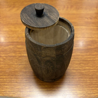 Vintage Wooden Barrel Jar 13.5×9cm 2Pcs Tea/Spice Canister Minor Defects