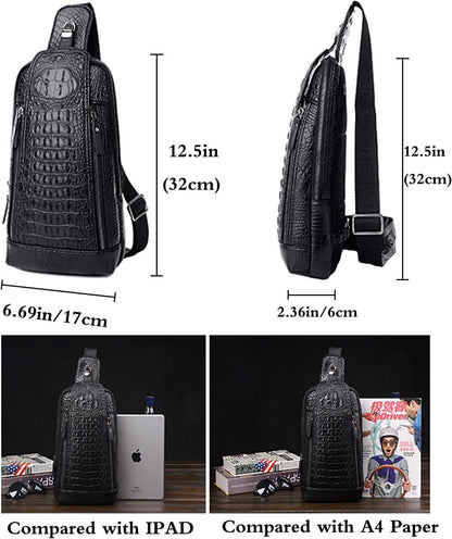 Mens Crocodile Leather Sling Bag Chest Shoulder Daypack Waterproof Crossbody Bag