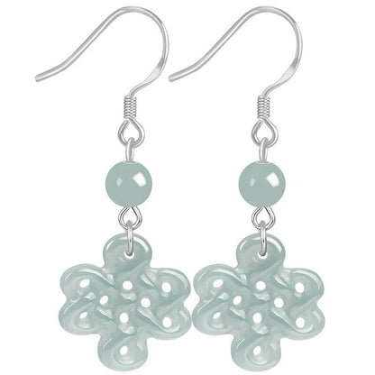Natural Grade A Jade Jadeite Chinese Style Classical Knot Earrings Fashion Gift