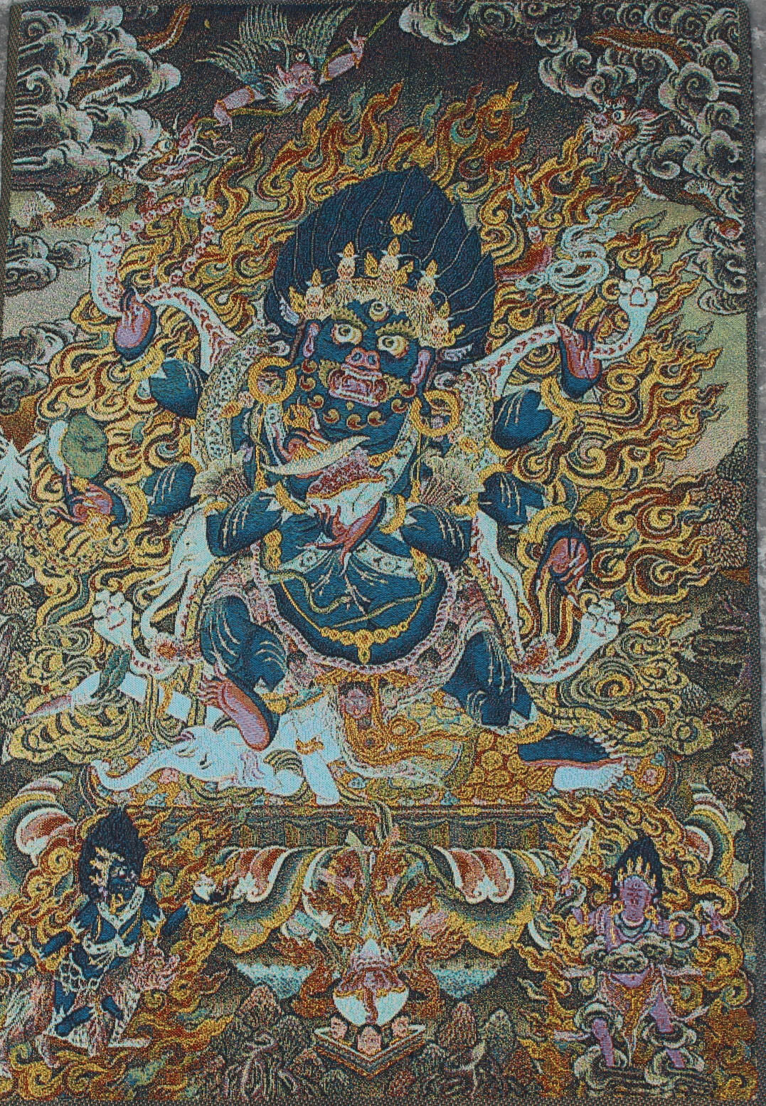 36" New Tibet Silk Six Arms Mahakala Wrathful Deity Buddha Thangka Thanka Statue