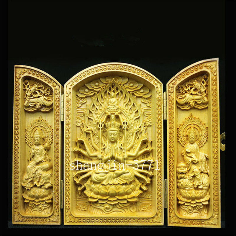 Boxwood Carving Buddha Folding Buddha Statue Buddhist Altar Decoration