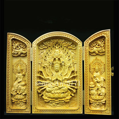 Boxwood Carving Buddha Folding Buddha Statue Buddhist Altar Decoration