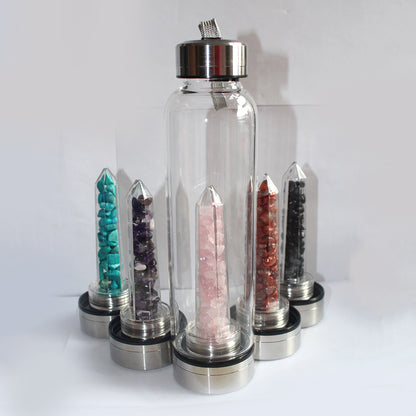Natural Quartz Crystal Gravel Gemstone Healing Glass Energy Elixir Water Bottle