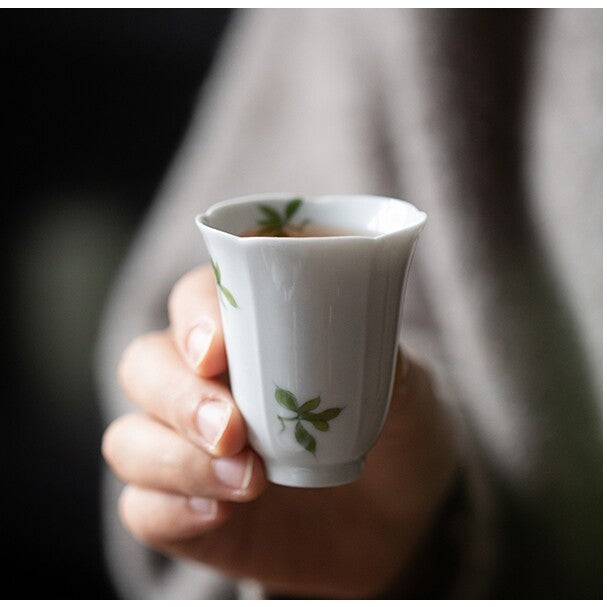 Porcelain Tea Cup Handpainted Orchid Print Chinese Kungfu Tea Cup 40ml Ceramic