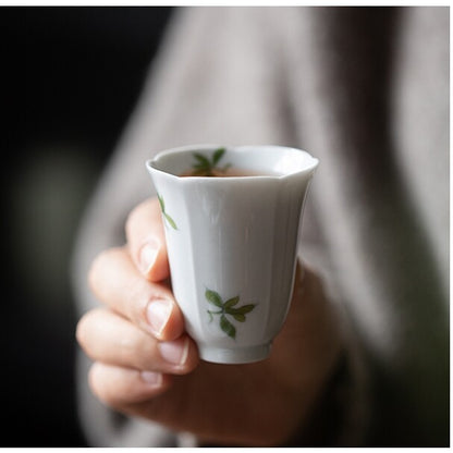 Porcelain Tea Cup Handpainted Orchid Print Chinese Kungfu Tea Cup 40ml Ceramic