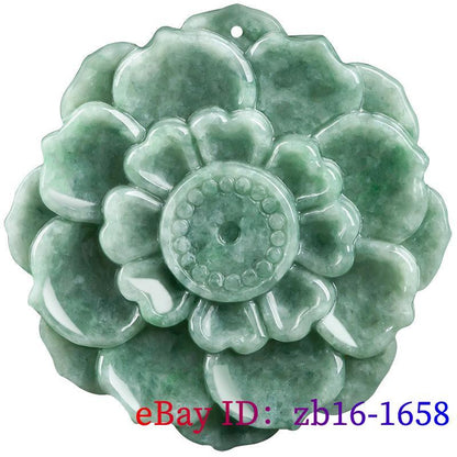 Burmese Natural Jade Lotus Pendant Jewelry Necklace Jadeite Green Emerald